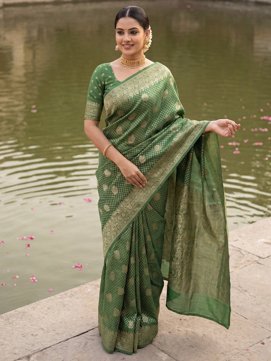 Sage Green Banarasi Silk Saree - Ressa