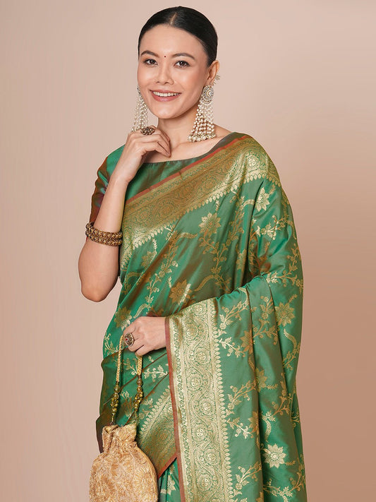 Sage Green Banarasi Silk Saree - Ressa