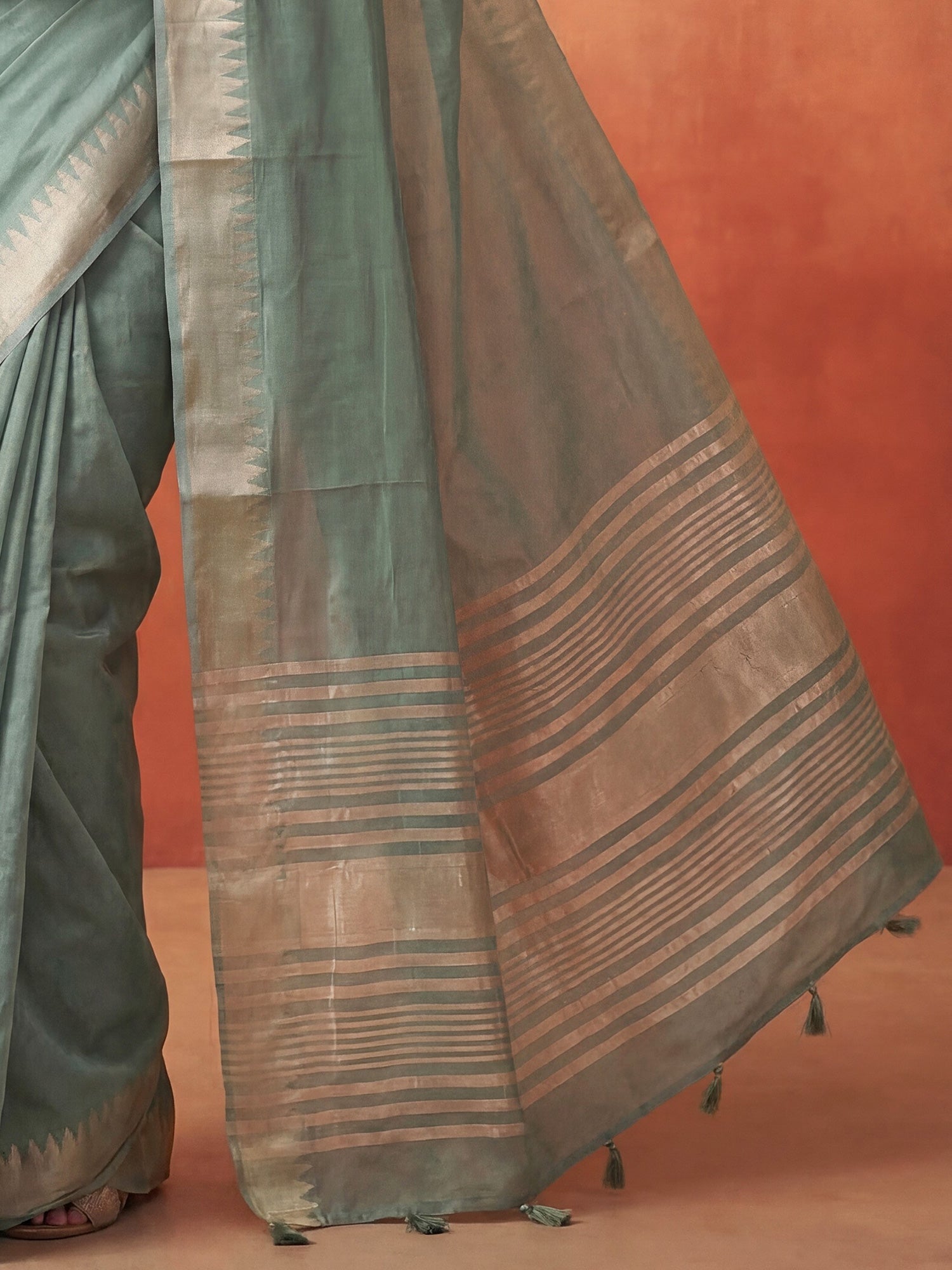 Sage Green Chanderi Silk Saree - Ressa