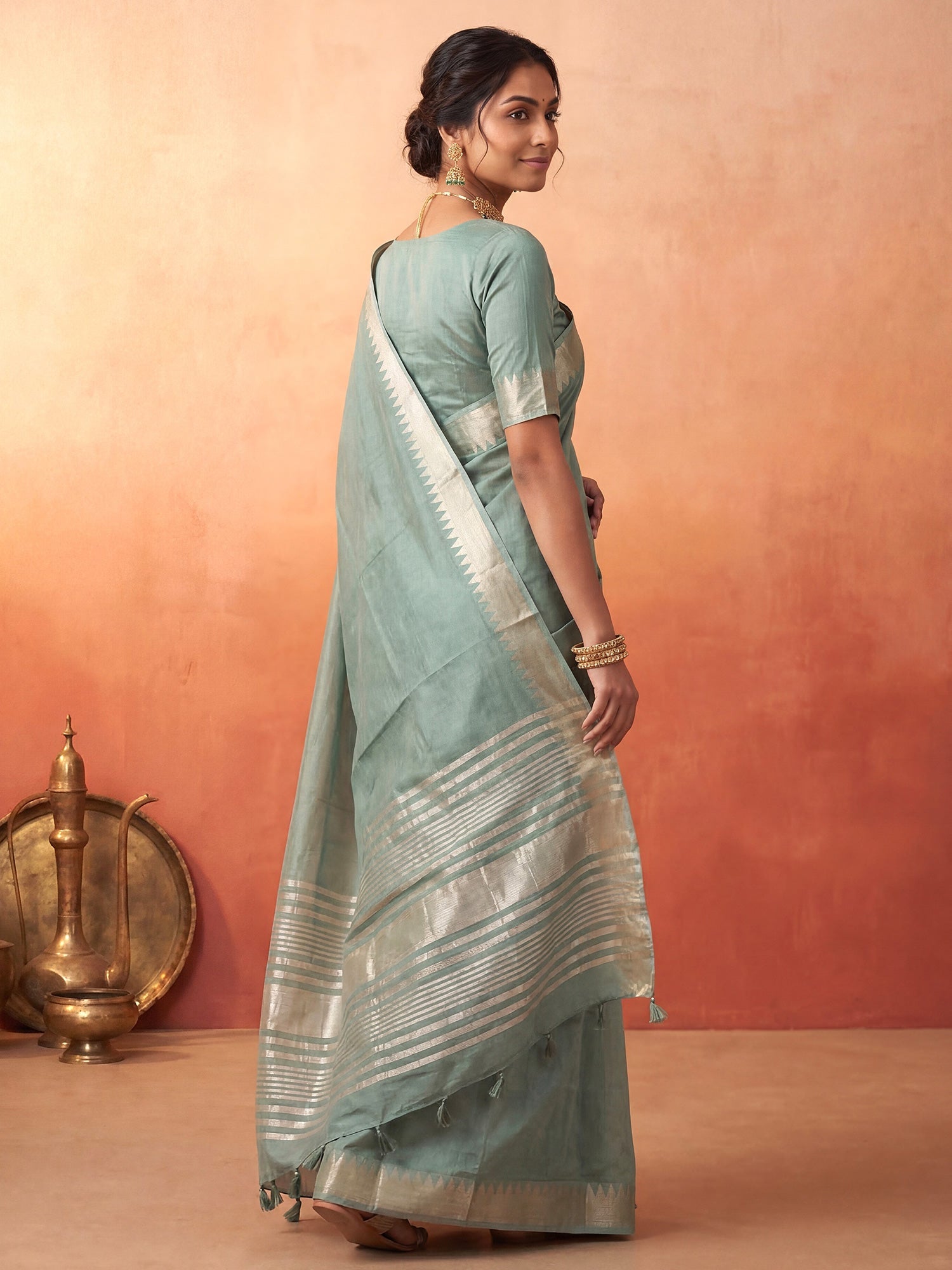 Sage Green Chanderi Silk Saree - Ressa
