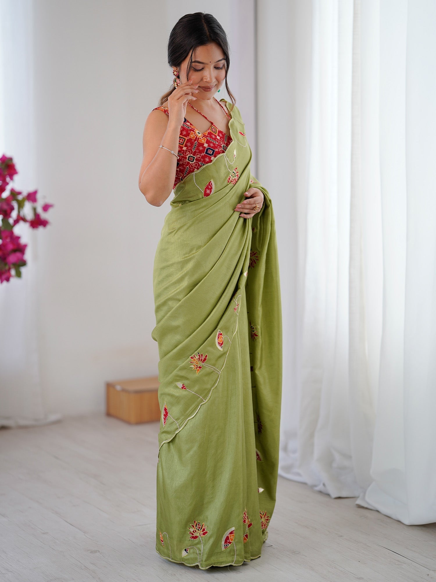 Sage Green Embroidered Silk Saree - Ressa