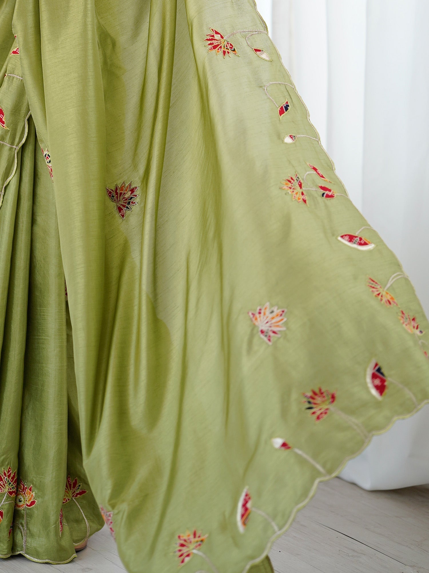 Sage Green Embroidered Silk Saree - Ressa