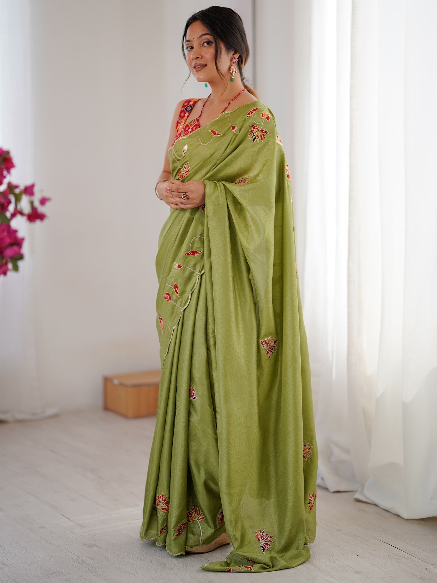 Sage Green Embroidered Silk Saree - Ressa