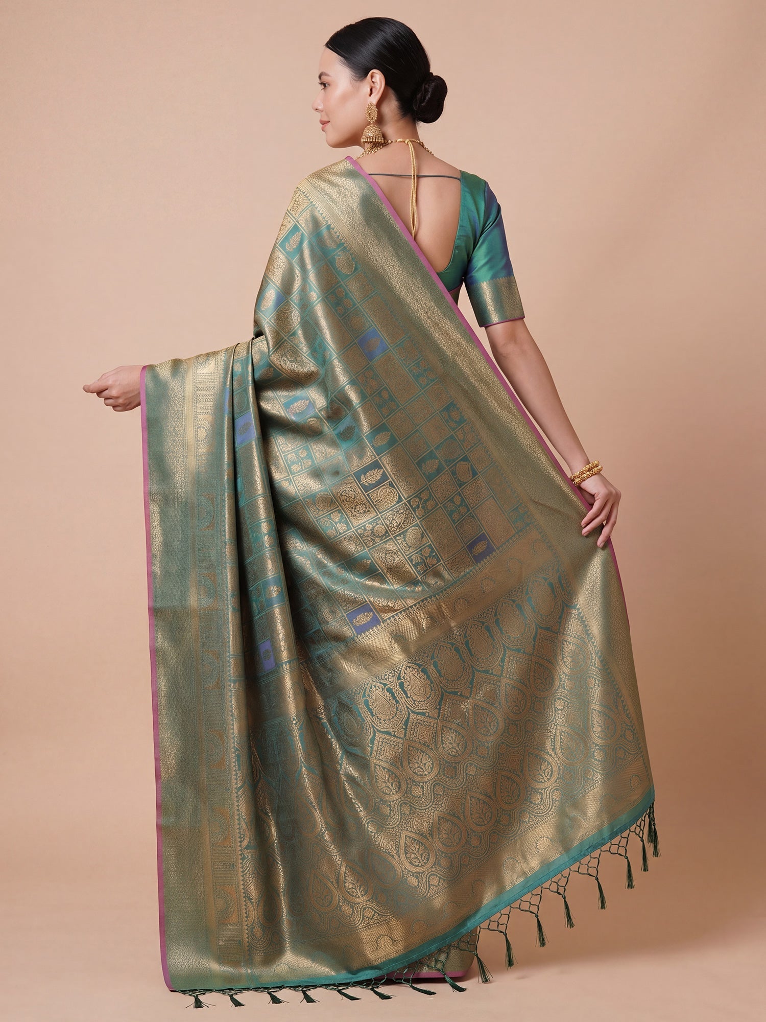 Sage Green Gold Kanjivaram Silk Saree - Ressa