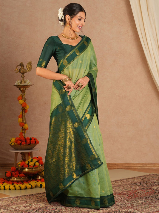 Sage Green Maheshwari silk Saree - Ressa