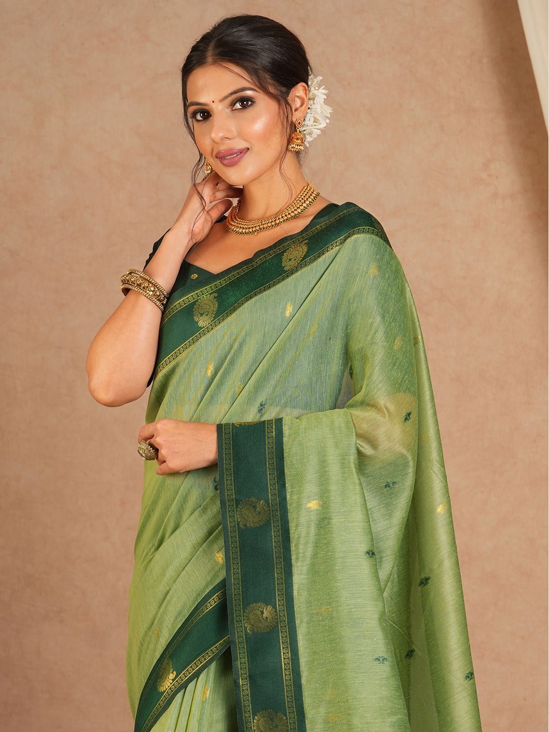 Sage Green Maheshwari silk Saree - Ressa