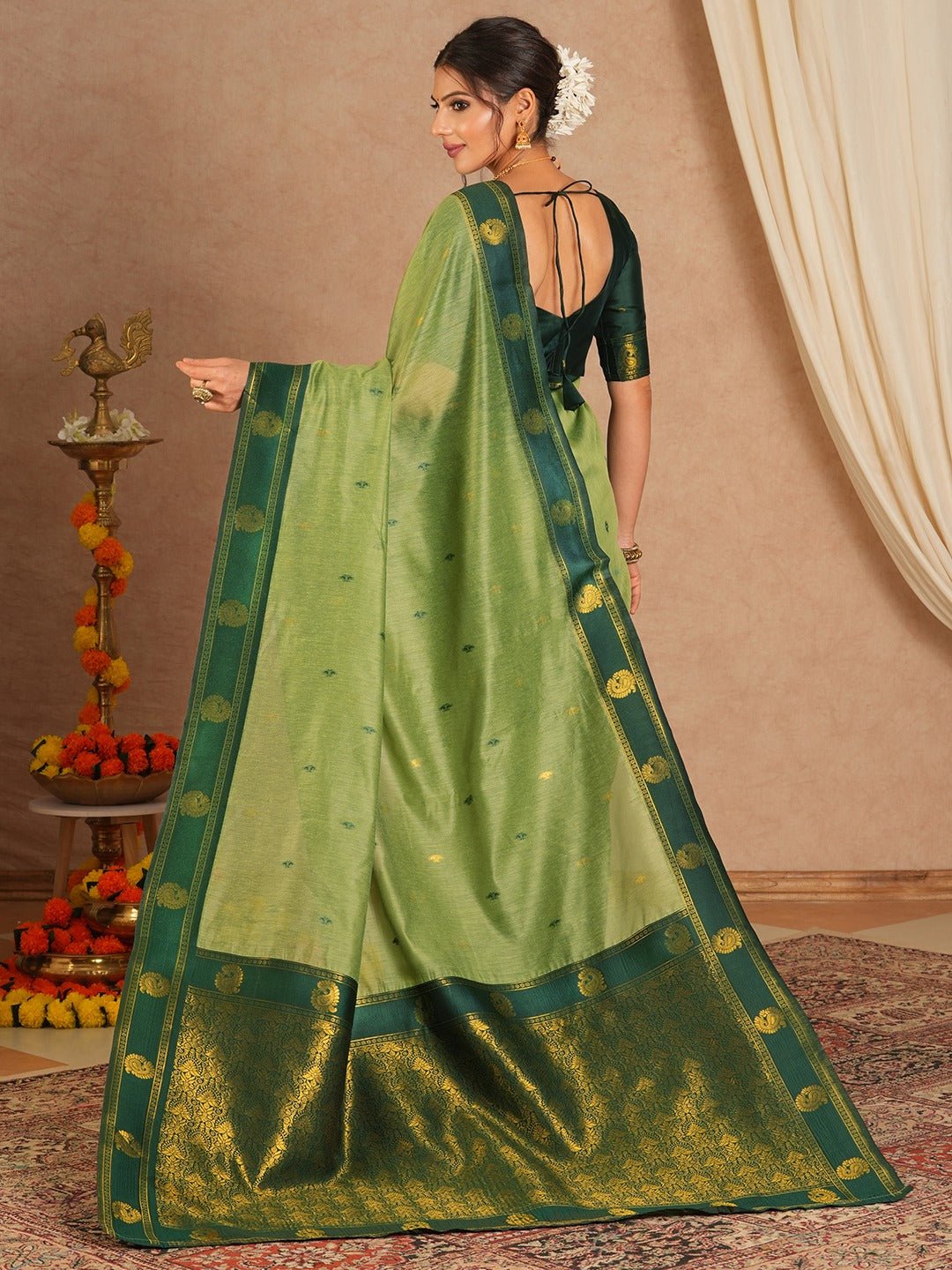 Sage Green Maheshwari silk Saree - Ressa
