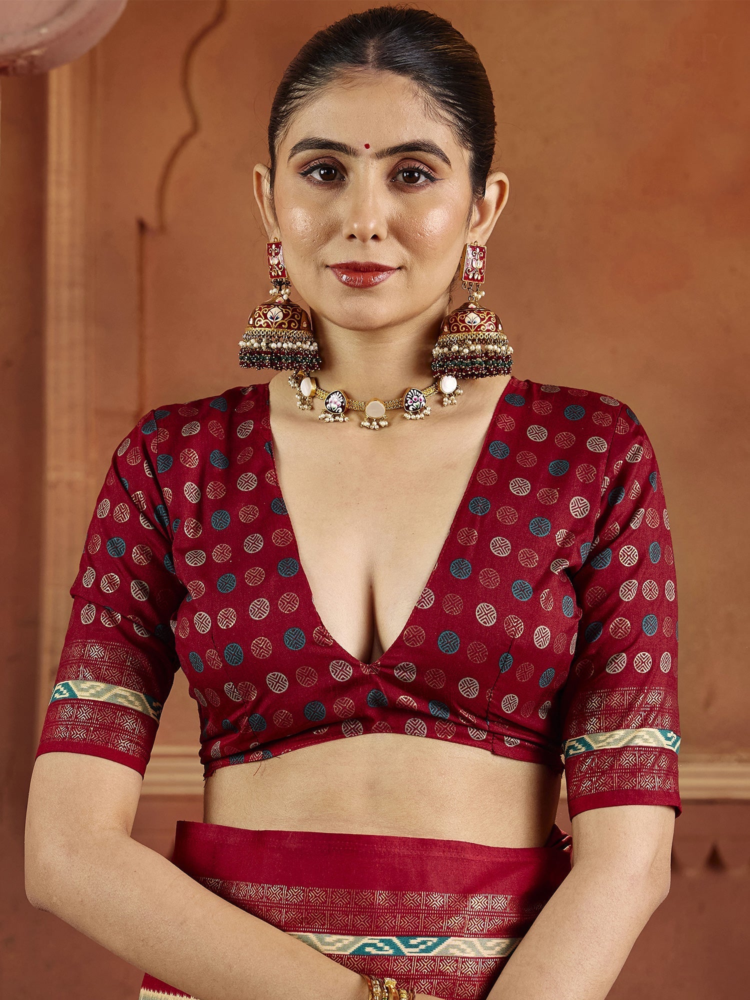 Sage Green & Maroon Patola Silk Saree with Zari Border - Ressa