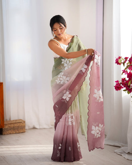 Sage Green & Mauve Ombre Organza Saree - Ressa