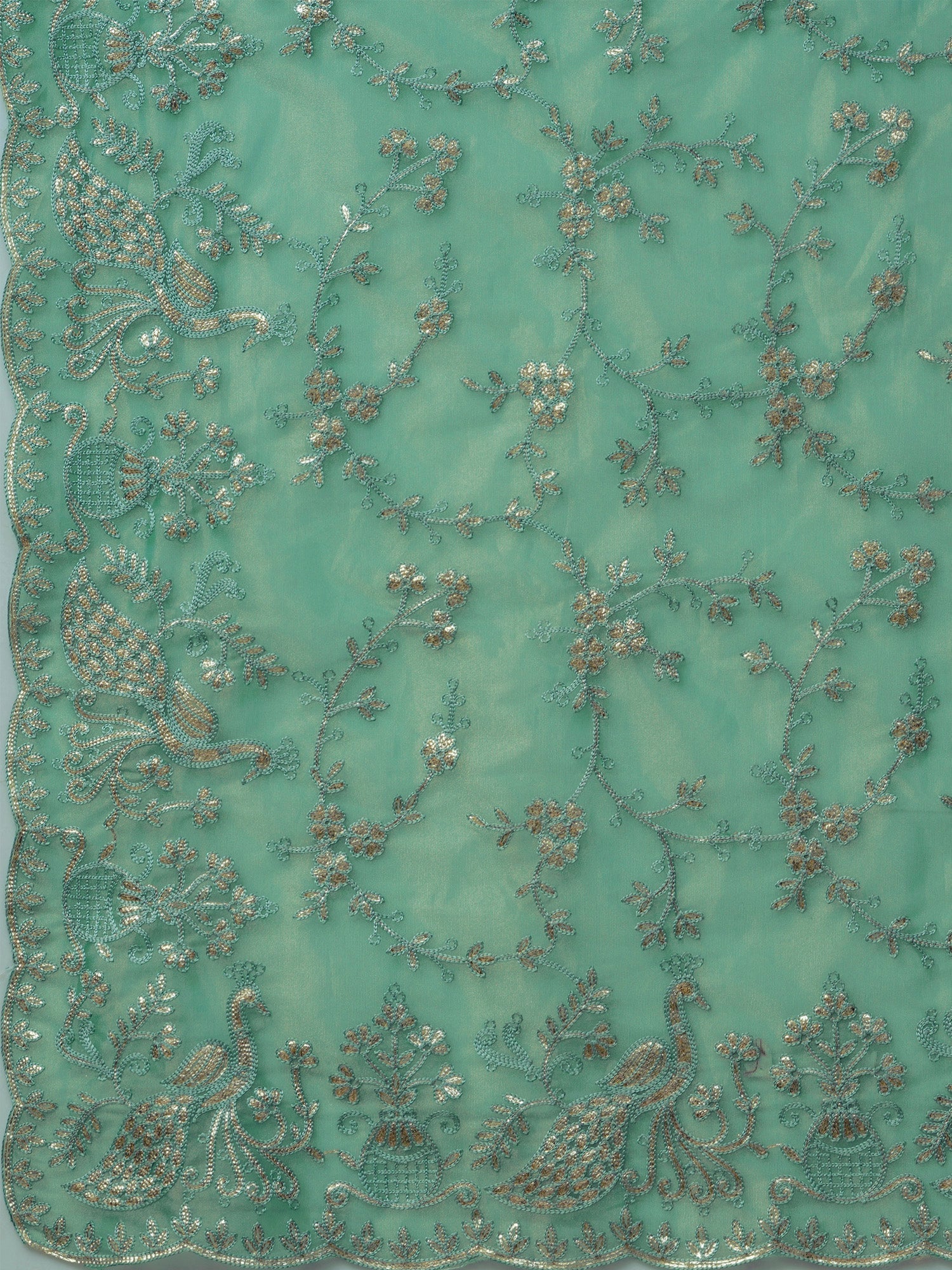 Sage Green Supernet Embroidered Saree - Ressa