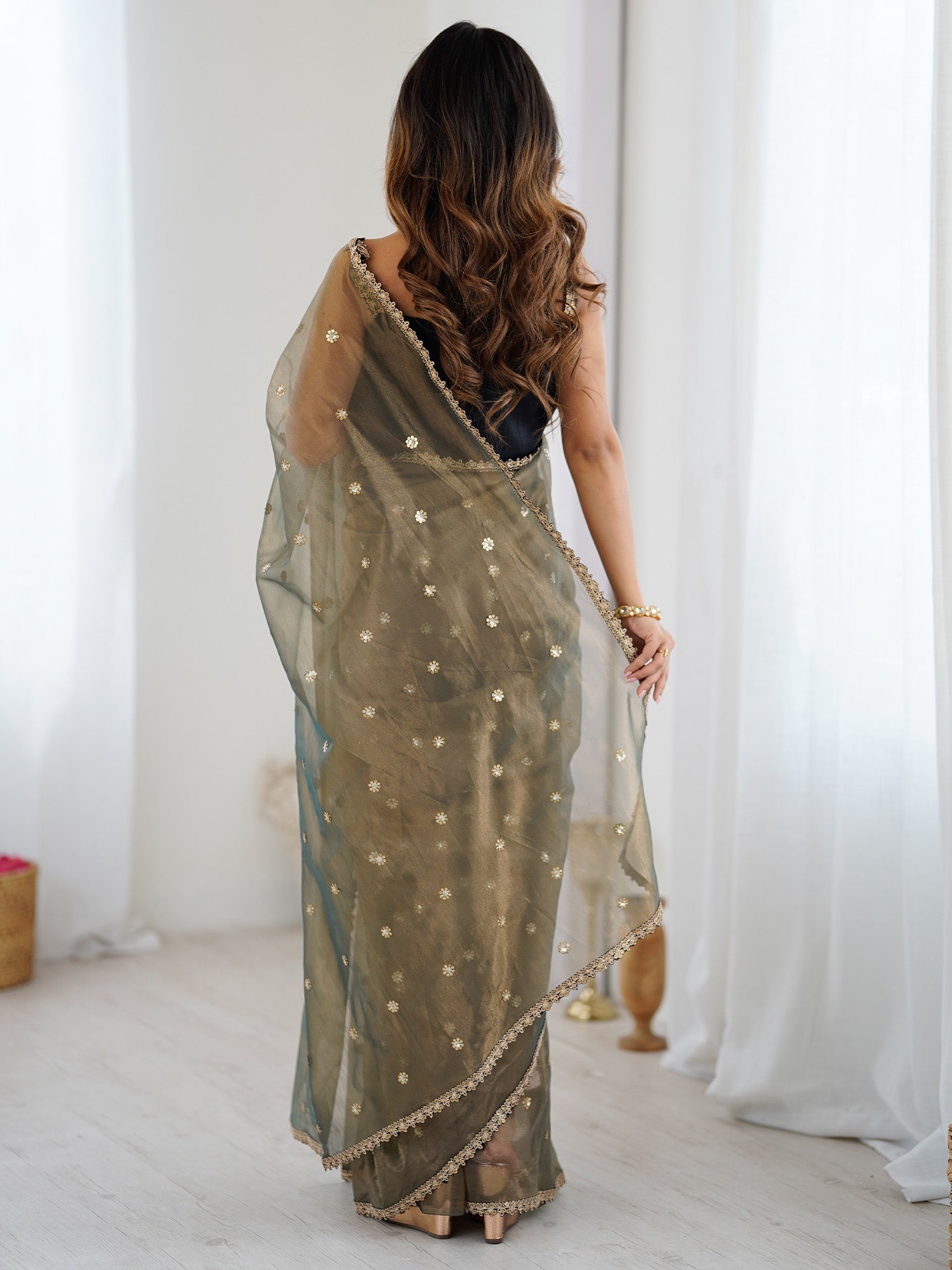 Sage Green Supernet Saree - Ressa