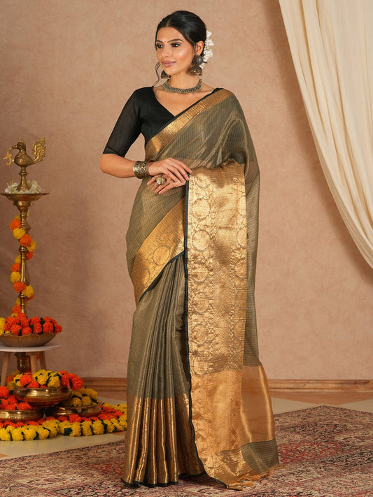 Sage Olive Green Cotton Saree - Ressa