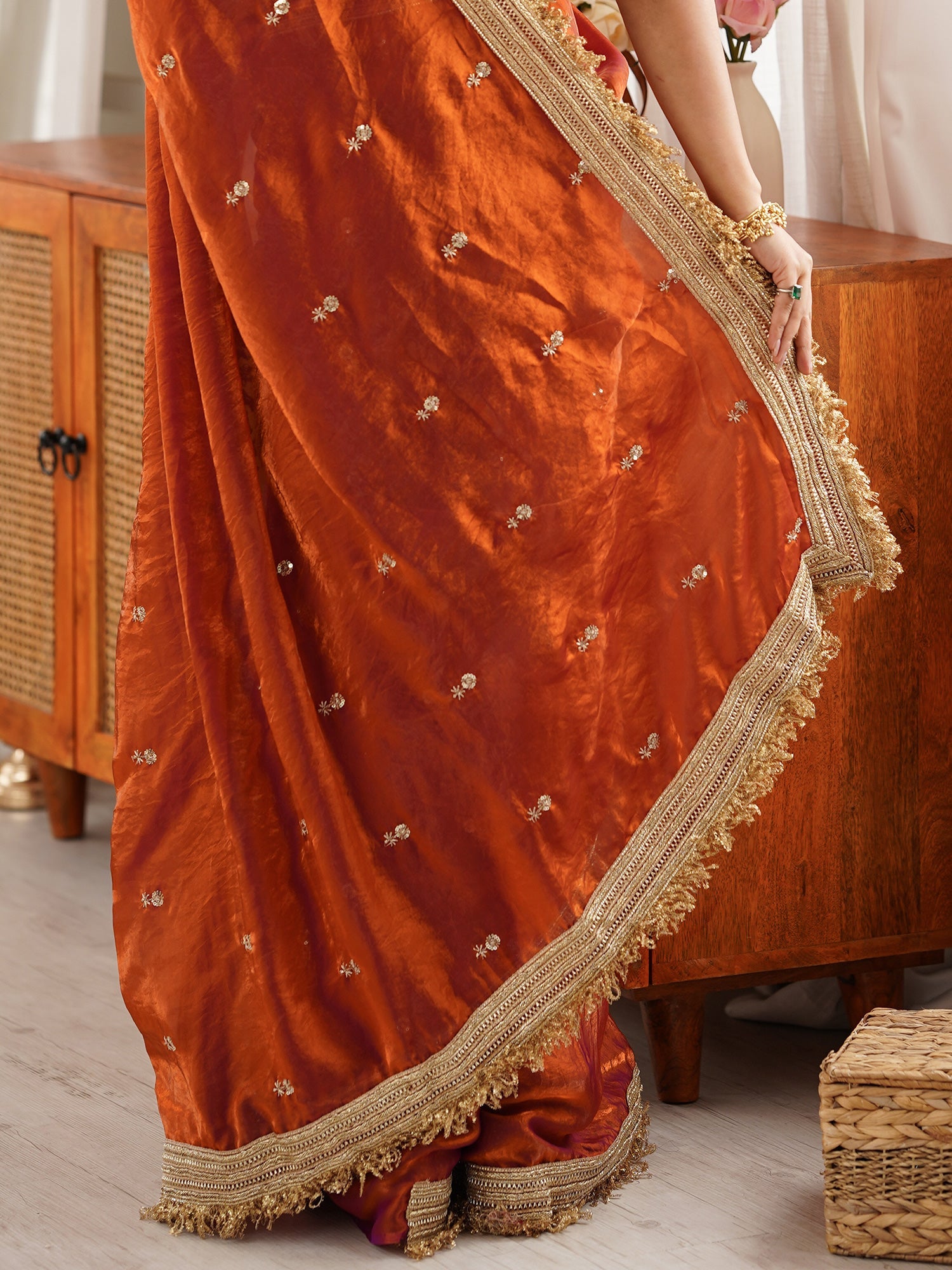 Saree Burnt Rust Orange and Fuchsia Dual-Tone - Ressa