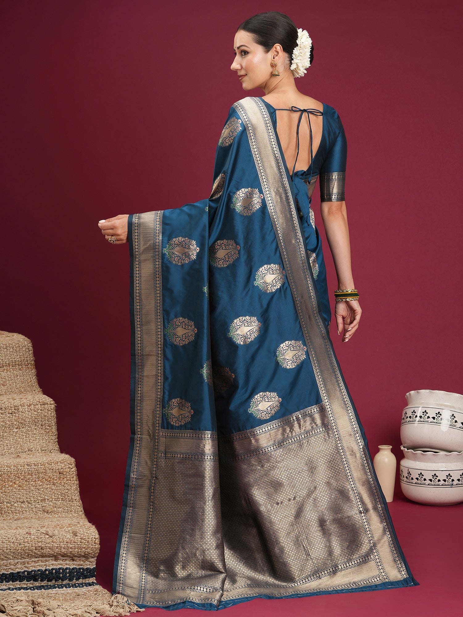Saree Dark Teal Green Katan Silk - Ressa