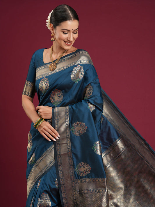 Saree Dark Teal Green Katan Silk - Ressa