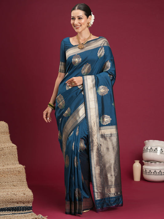 Saree Dark Teal Green Katan Silk - Ressa