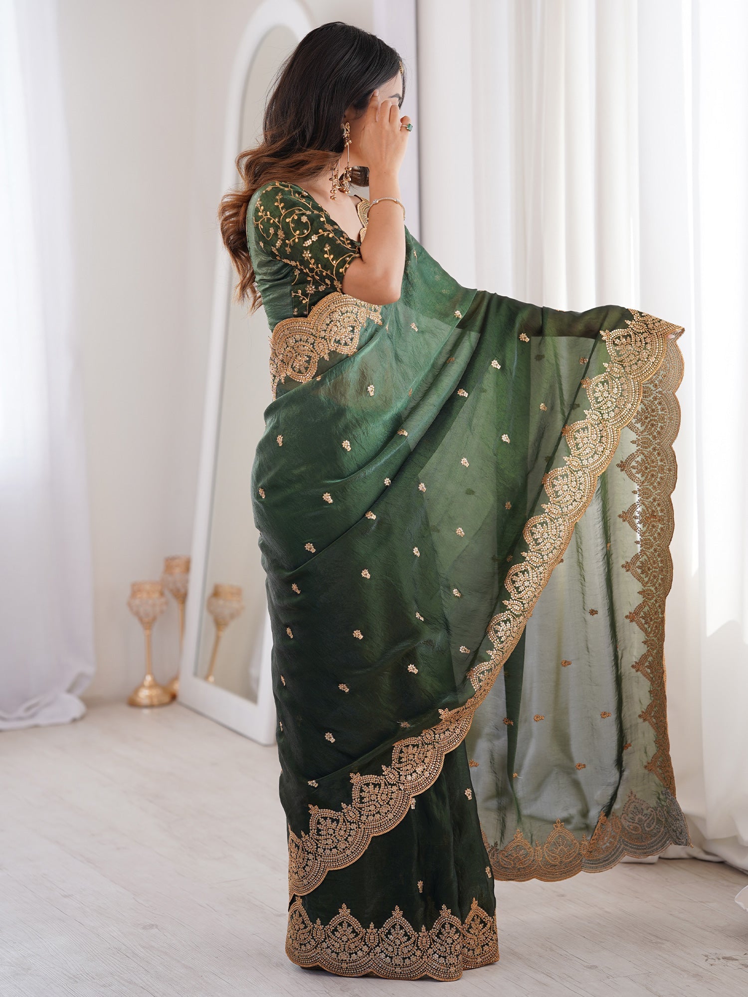 Saree Deep Emerald Green - Ressa