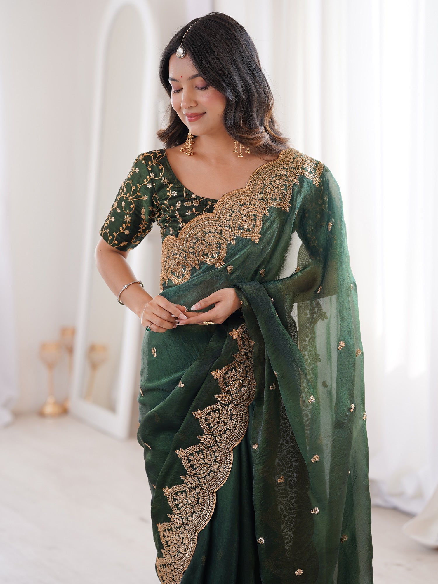 Saree Deep Emerald Green - Ressa