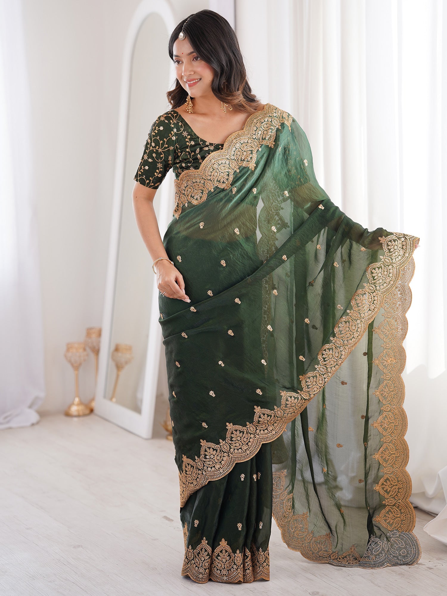 Saree Deep Emerald Green - Ressa