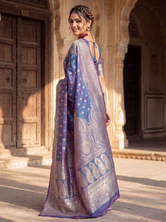 Saree Elegant Lavender - Blue Dual - Tone Banarasi Silk - Ressa