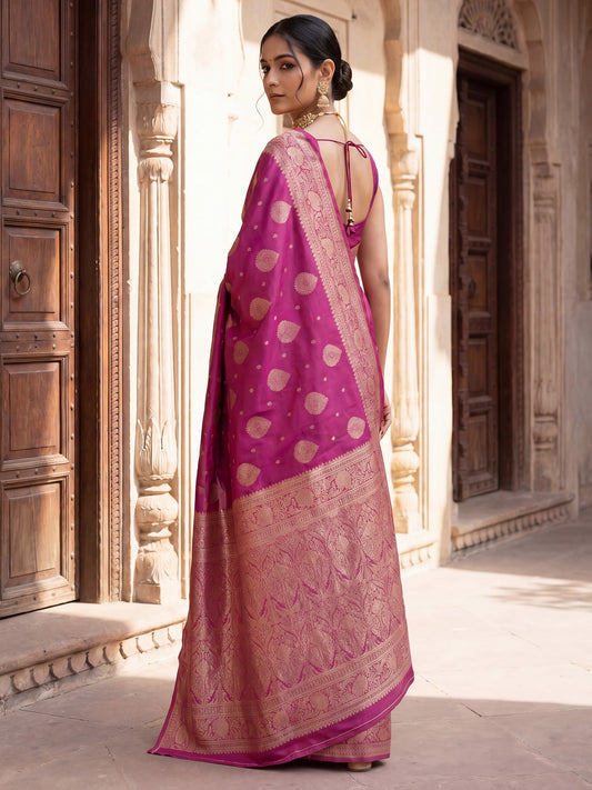 Saree Festive Orchid Pink Heritage Paisley Banarasi Silk - Ressa