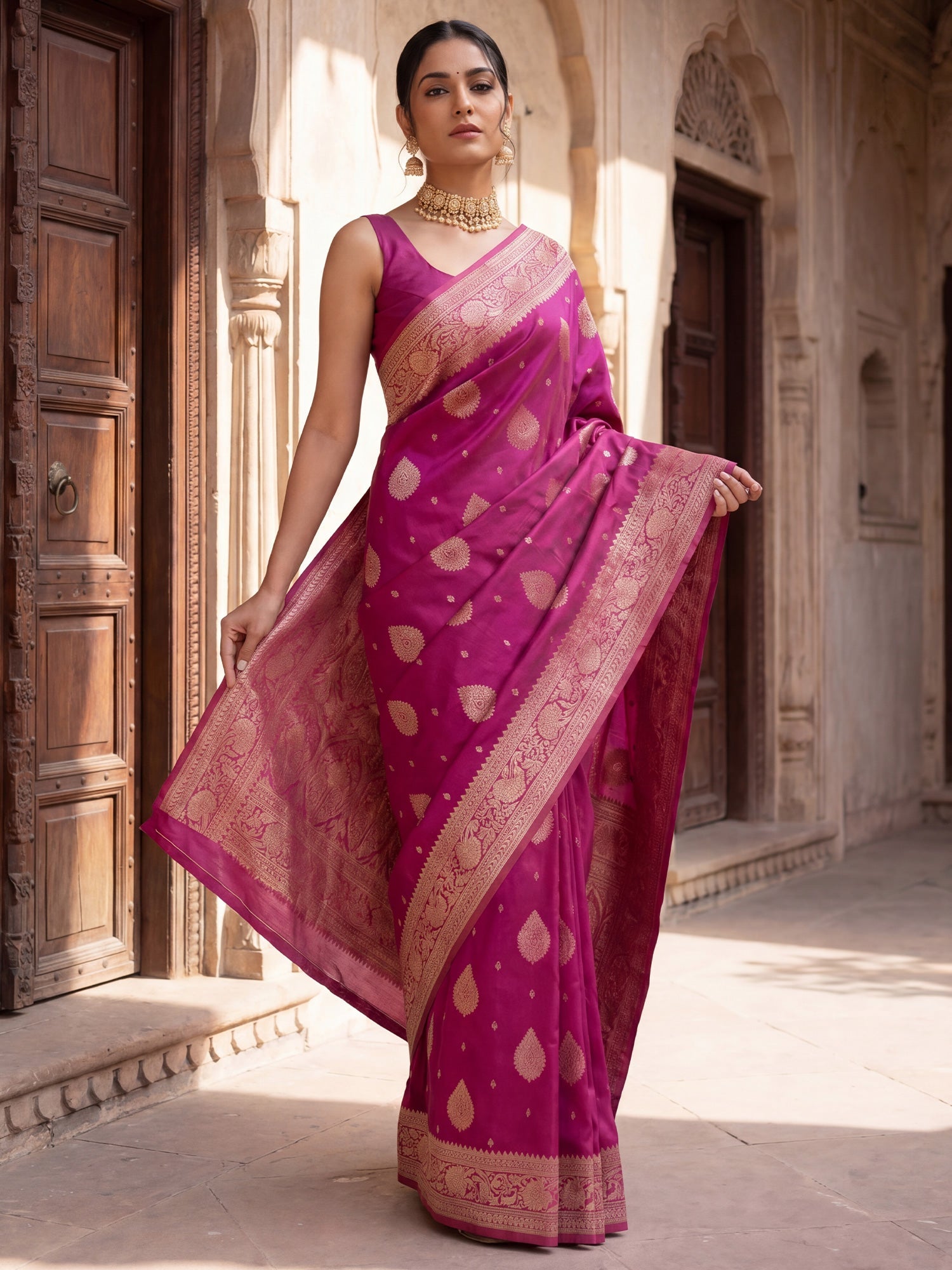 Saree Festive Orchid Pink Heritage Paisley Banarasi Silk - Ressa