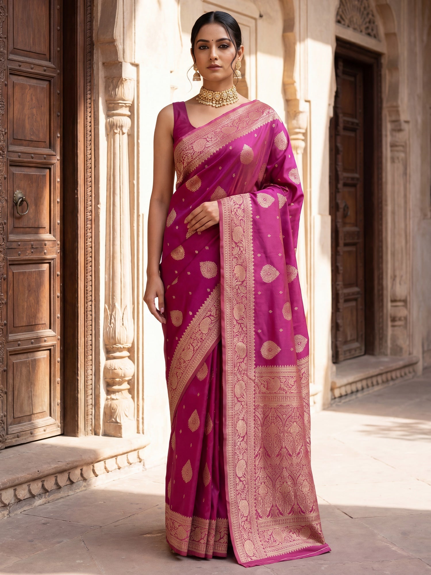 Saree Festive Orchid Pink Heritage Paisley Banarasi Silk - Ressa
