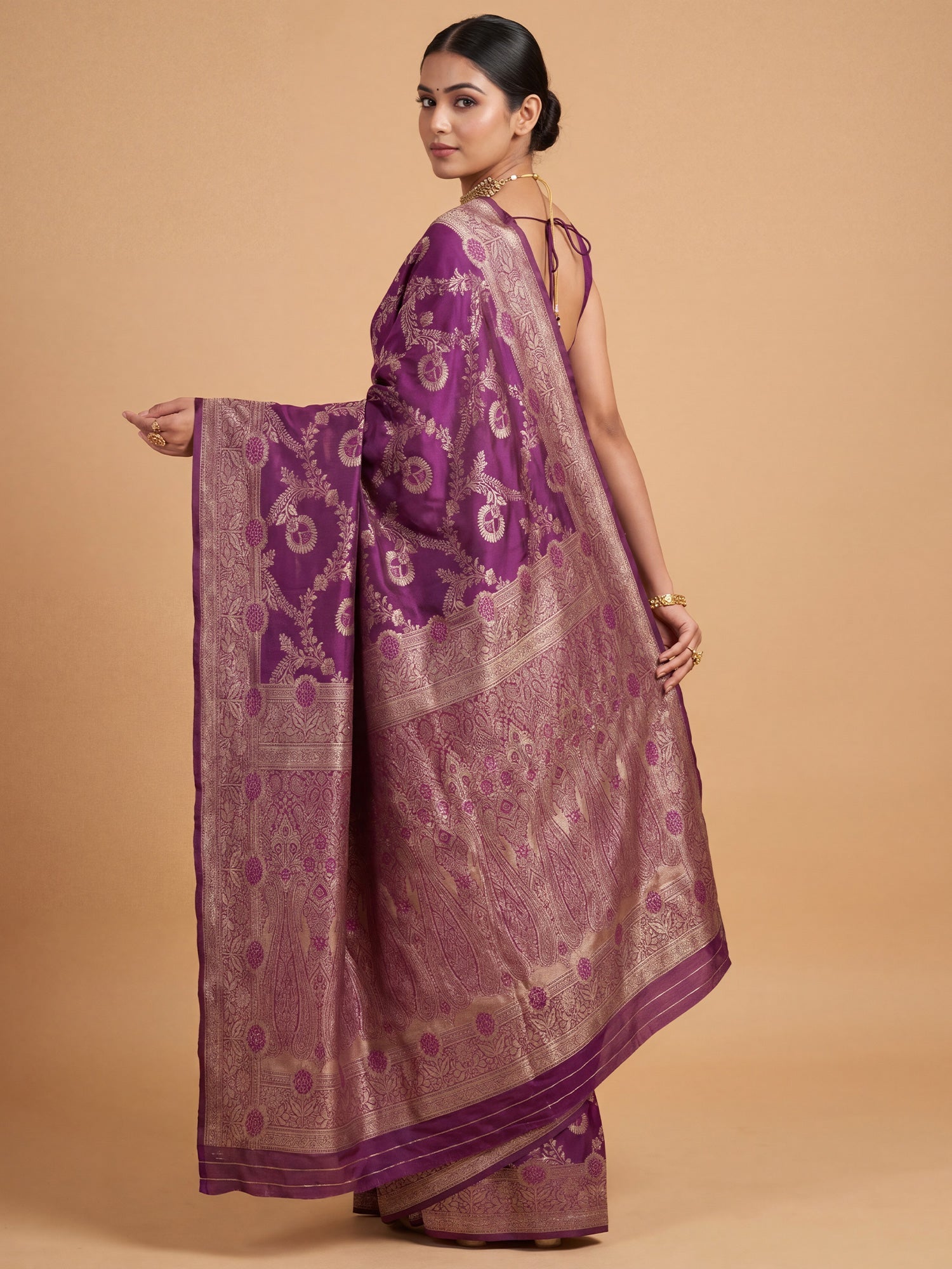 Saree Heirloom Wine Maroon Foliage Vine Banarasi Silk - Ressa