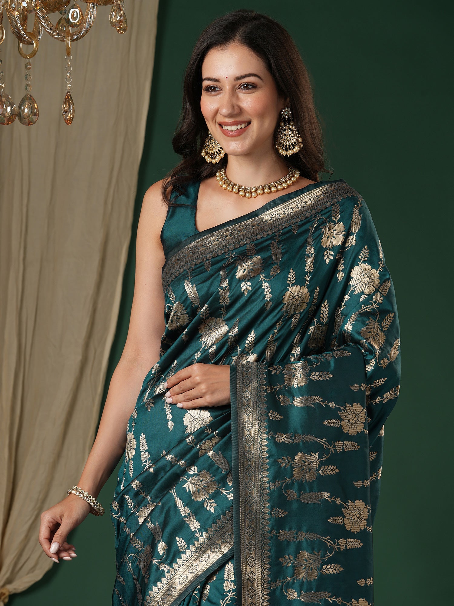 Saree Peacock Forest Green Heritage Banarasi - Ressa