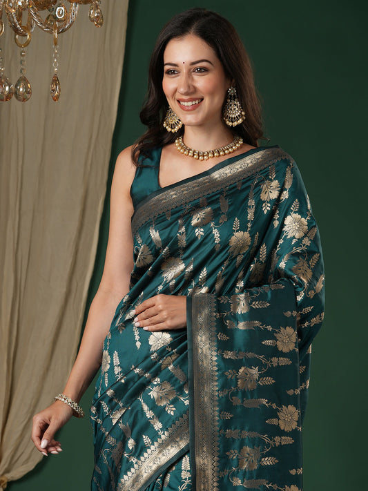 Saree Peacock Forest Green Heritage Banarasi - Ressa