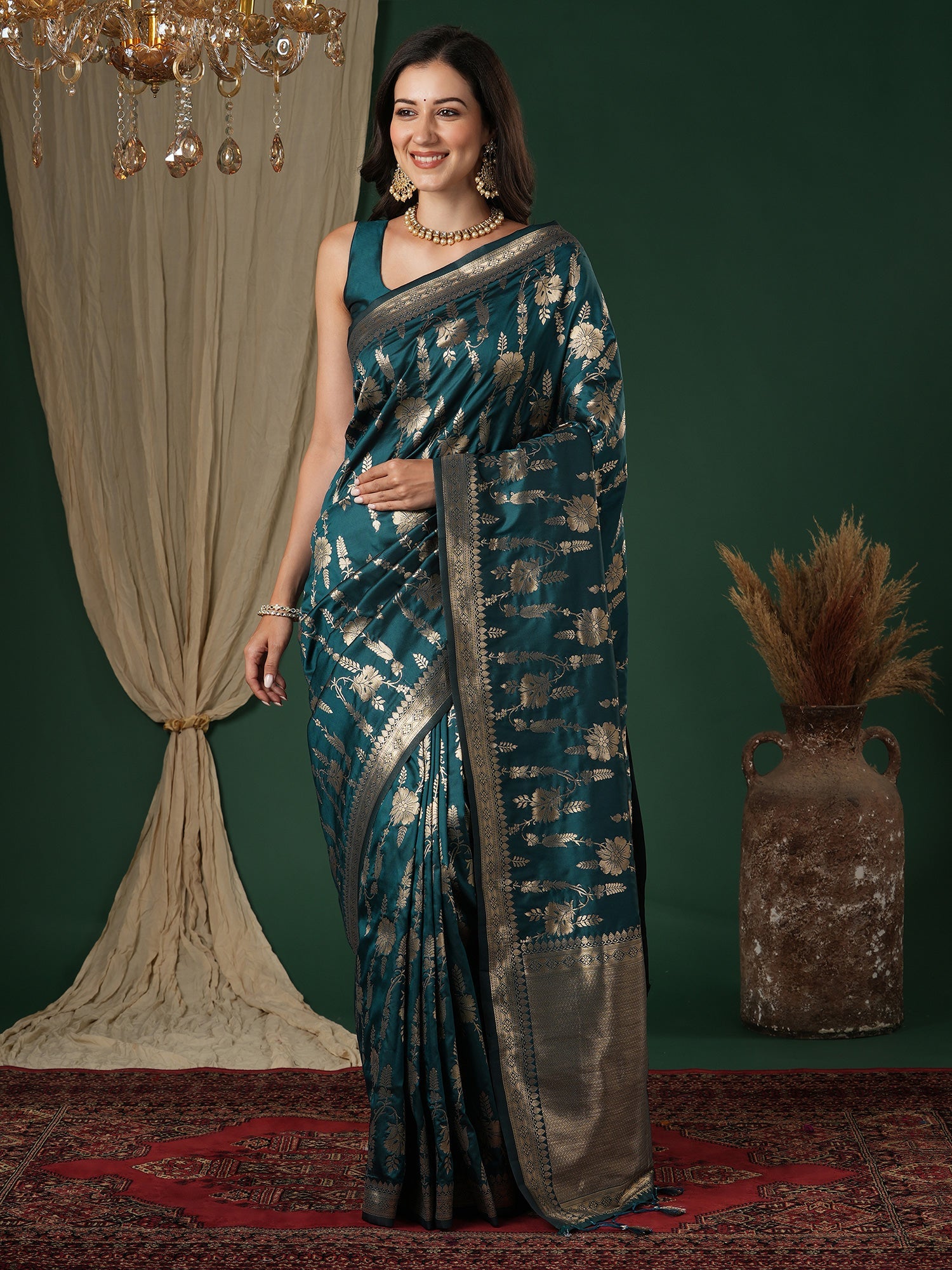 Saree Peacock Forest Green Heritage Banarasi - Ressa