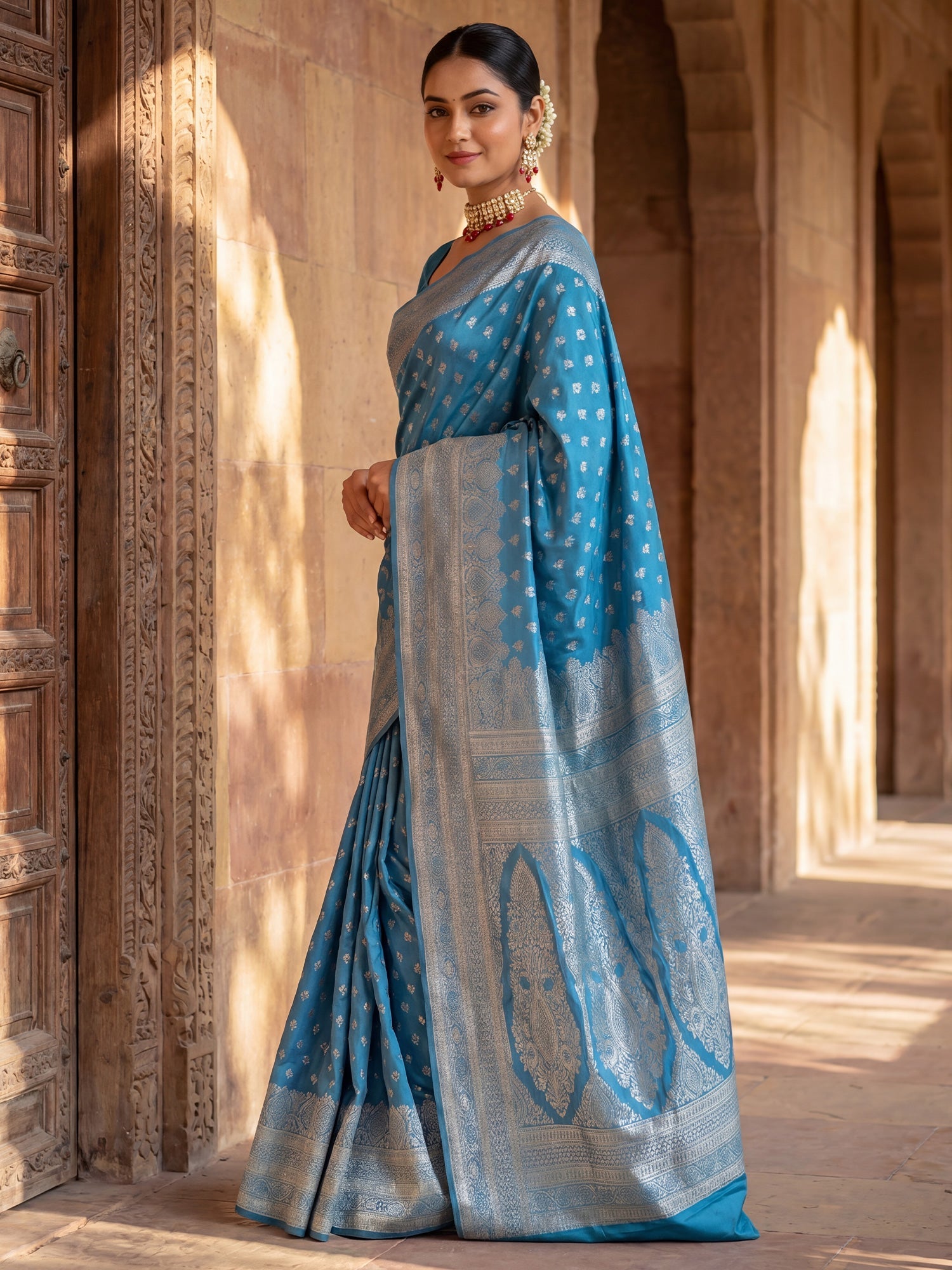 Saree Regal Navy Blue Paisley Motif Banarasi Silk - Ressa