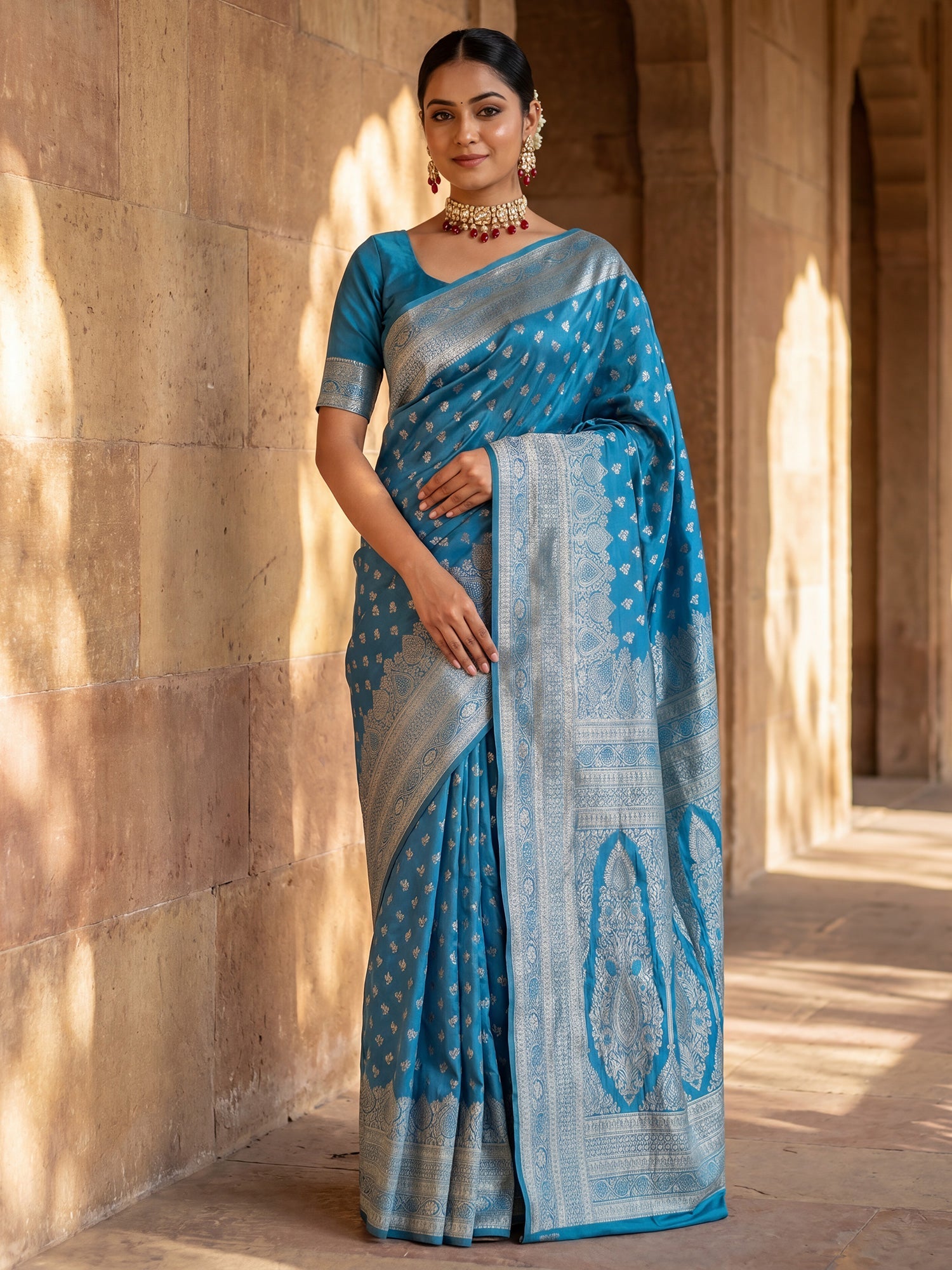 Saree Regal Navy Blue Paisley Motif Banarasi Silk - Ressa