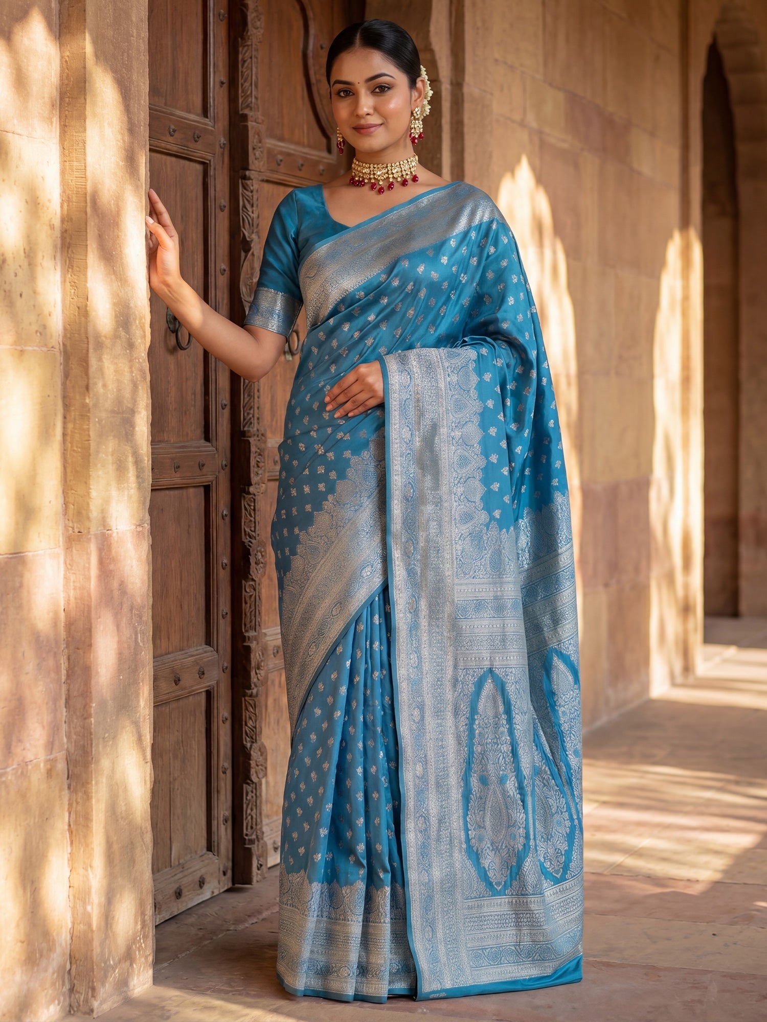 Saree Regal Navy Blue Paisley Motif Banarasi Silk - Ressa