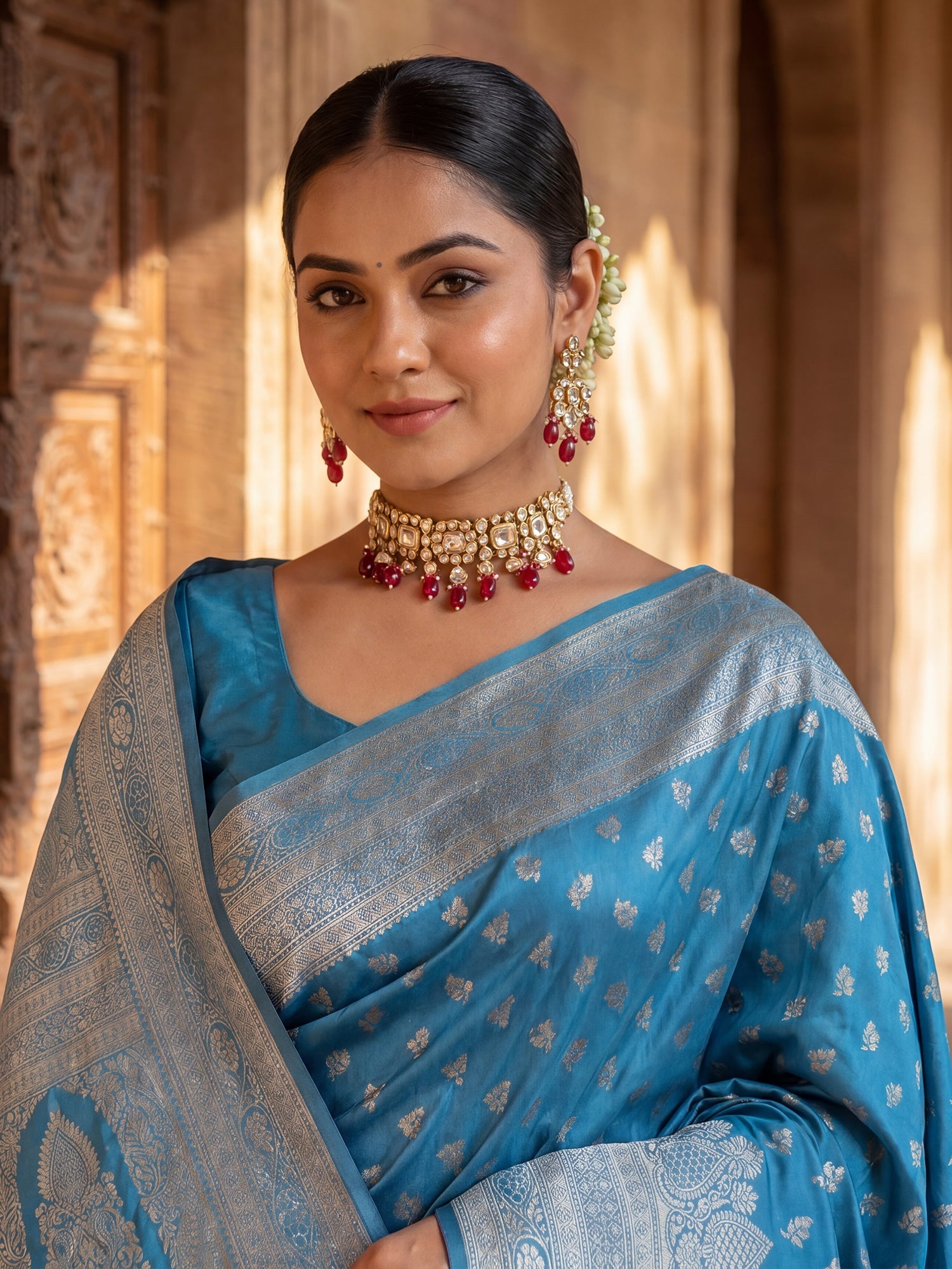 Saree Regal Navy Blue Paisley Motif Banarasi Silk - Ressa