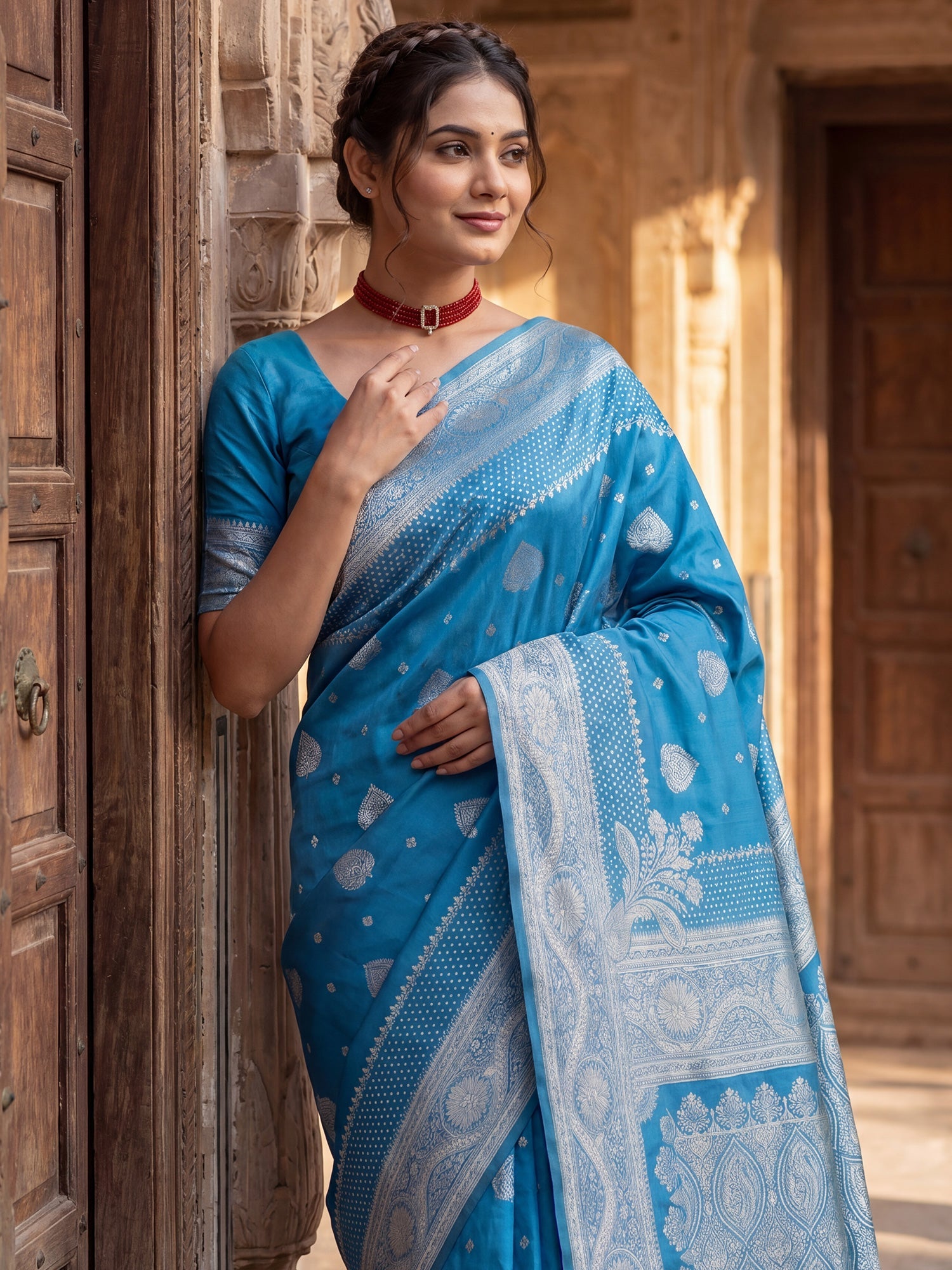 Saree Royal Indigo Blue Arch Frame & Buta Banarasi Silk - Ressa