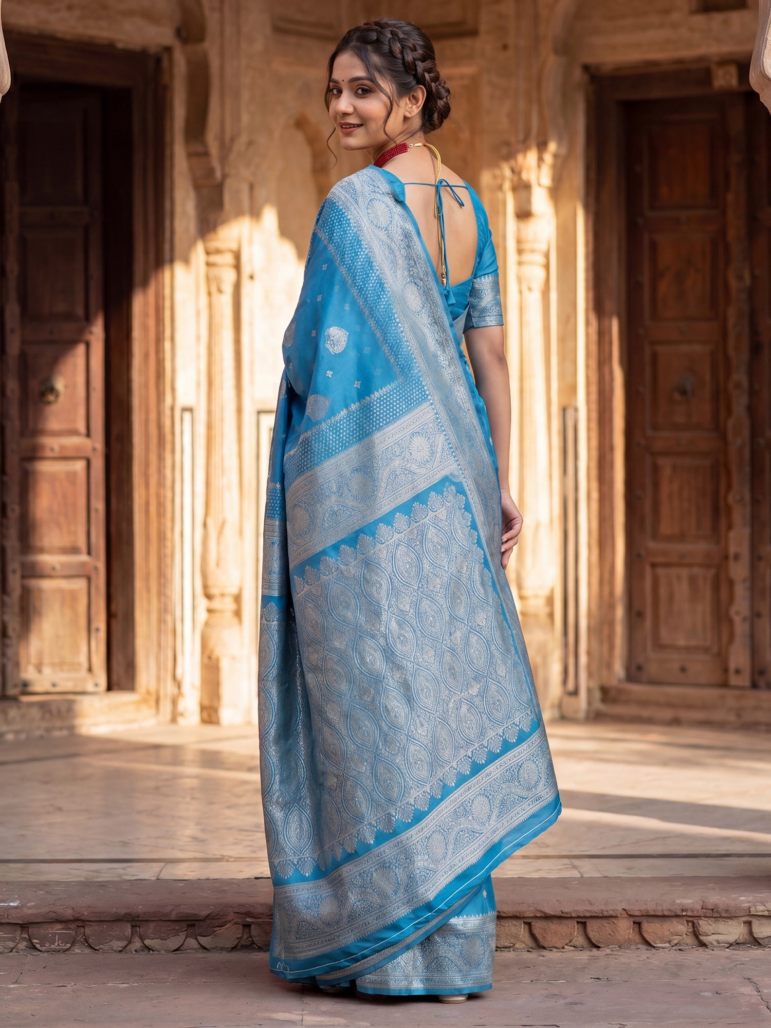 Saree Royal Indigo Blue Arch Frame & Buta Banarasi Silk - Ressa