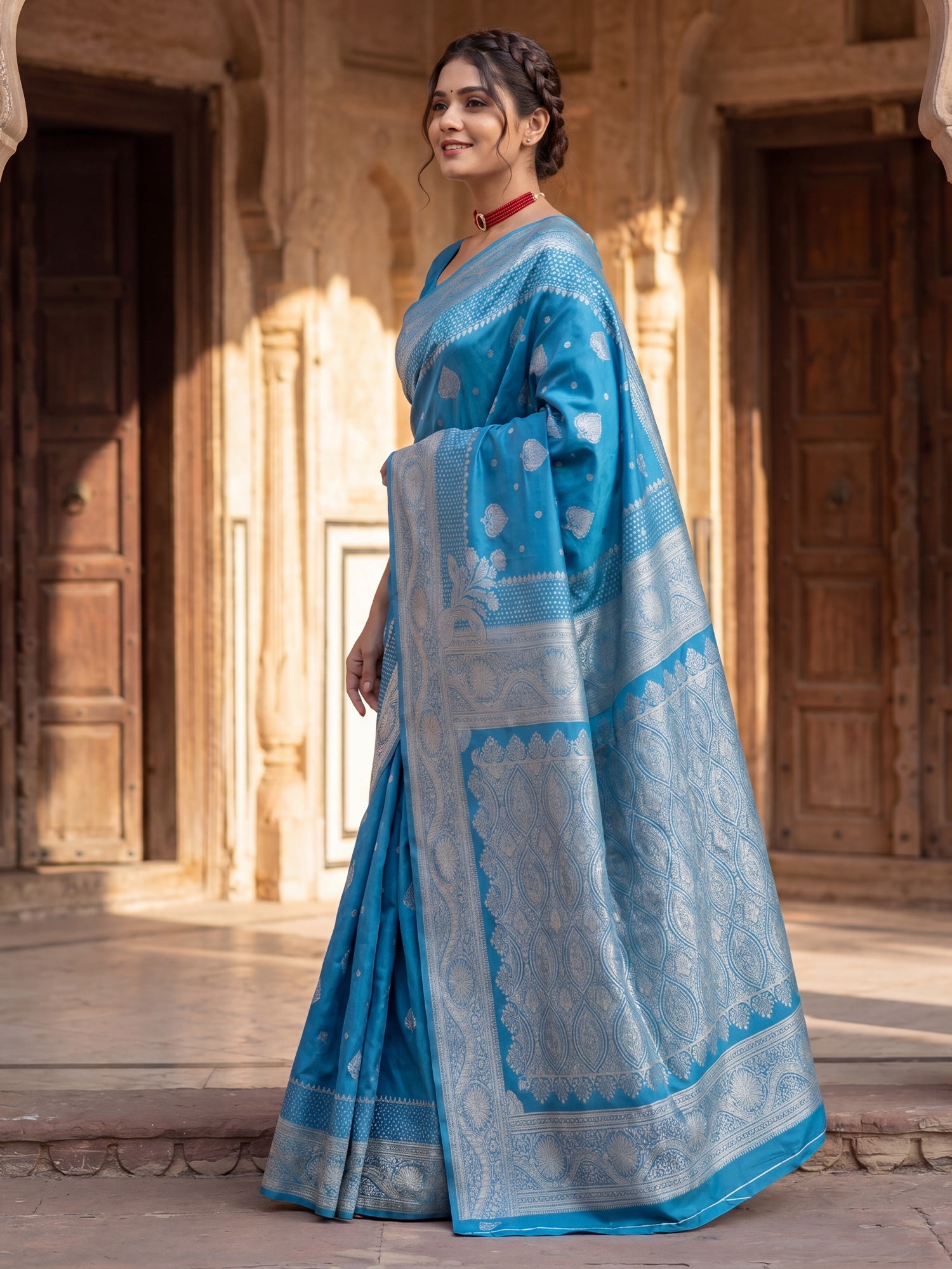 Saree Royal Indigo Blue Arch Frame & Buta Banarasi Silk - Ressa
