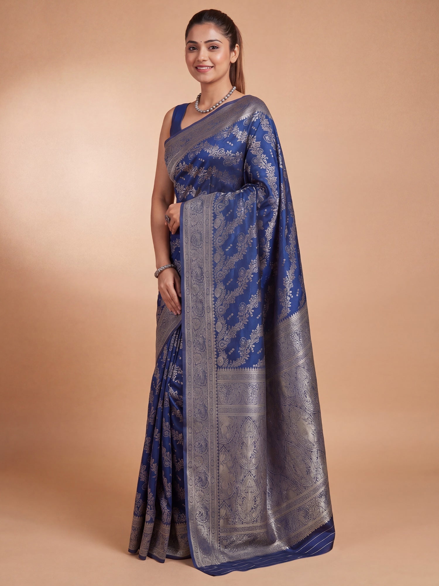 Saree Royal Indigo Blue Banarasi Silk Saree - Ressa
