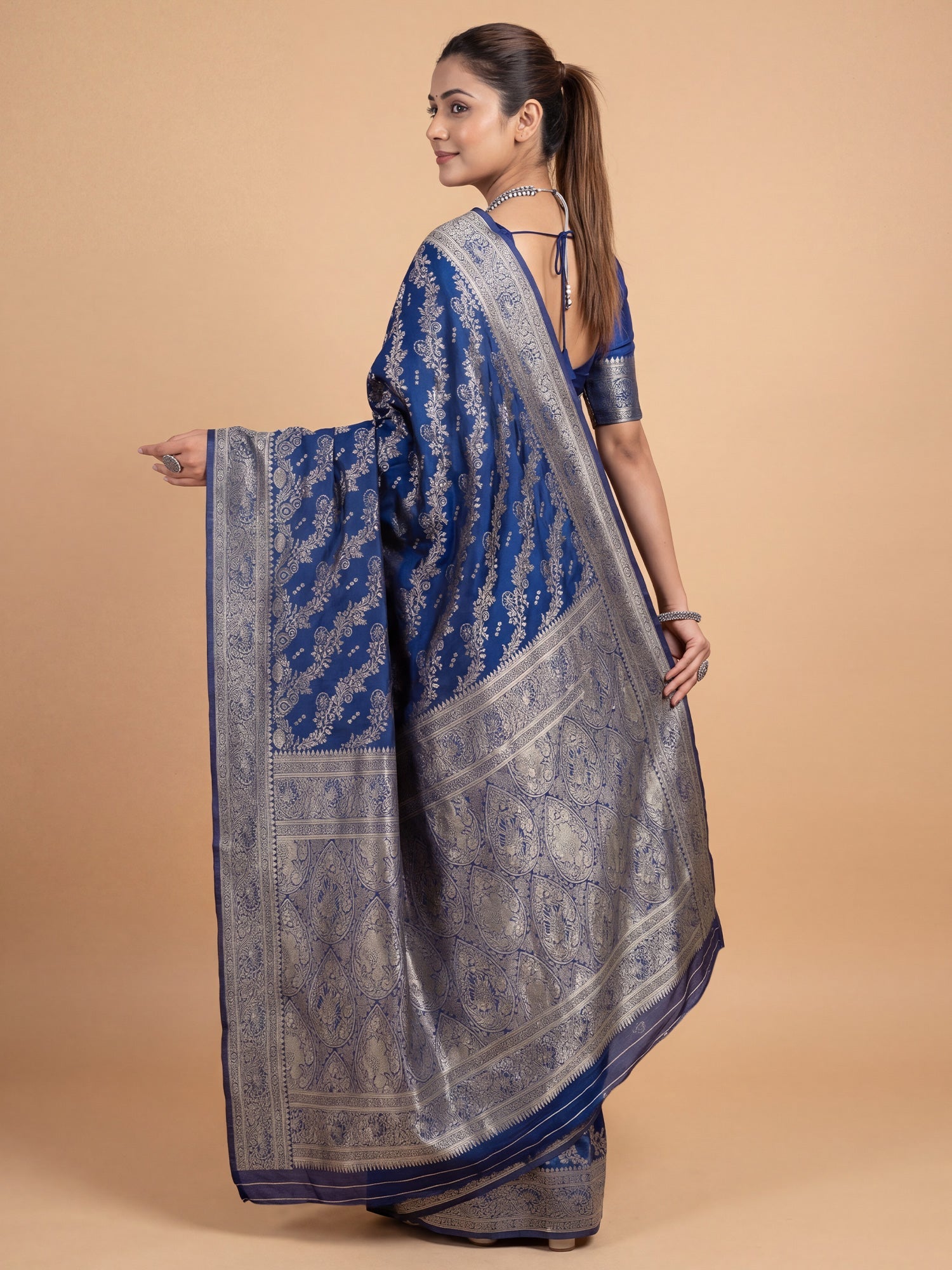 Saree Royal Indigo Blue Banarasi Silk Saree - Ressa