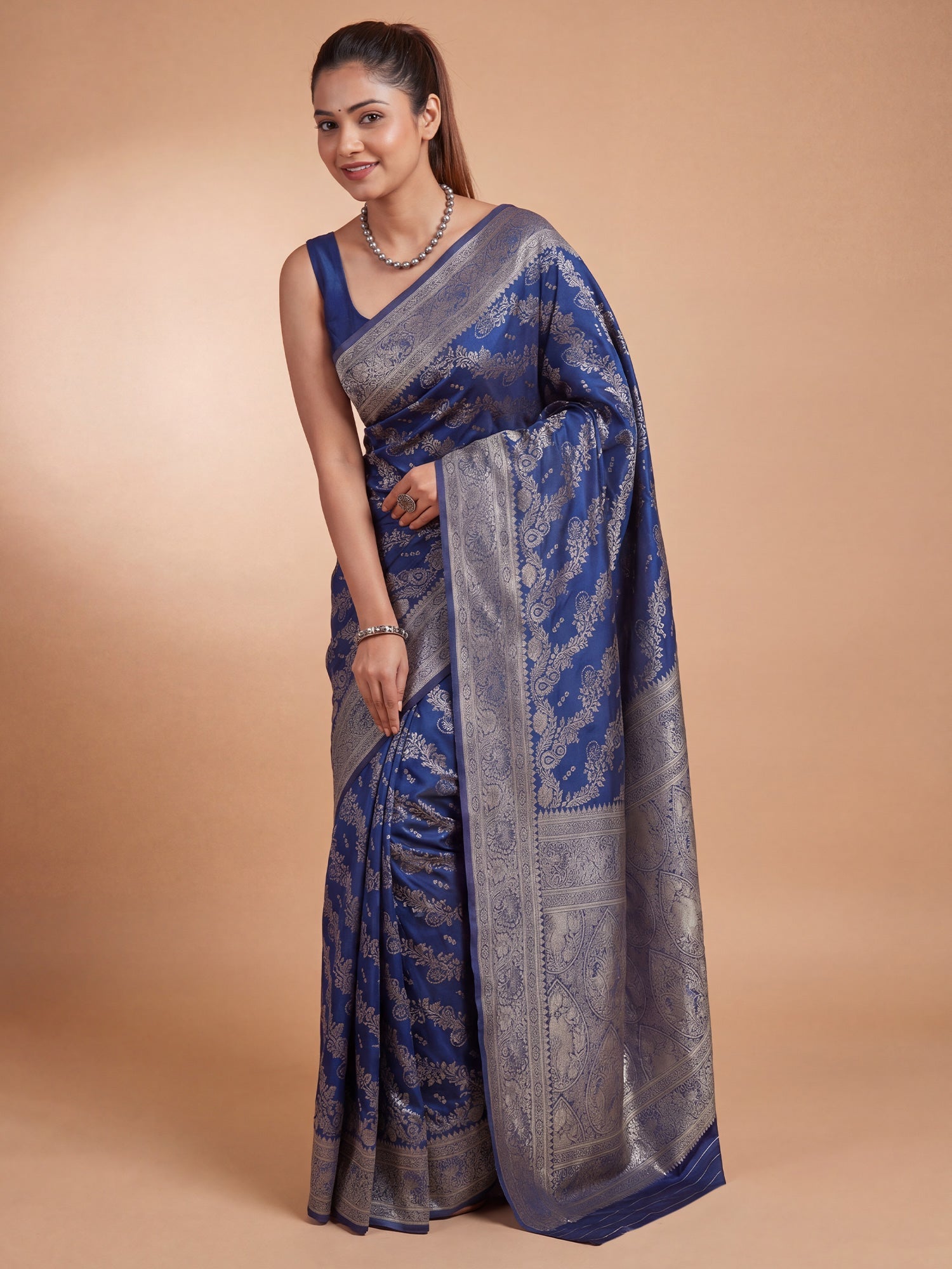 Saree Royal Indigo Blue Banarasi Silk Saree - Ressa