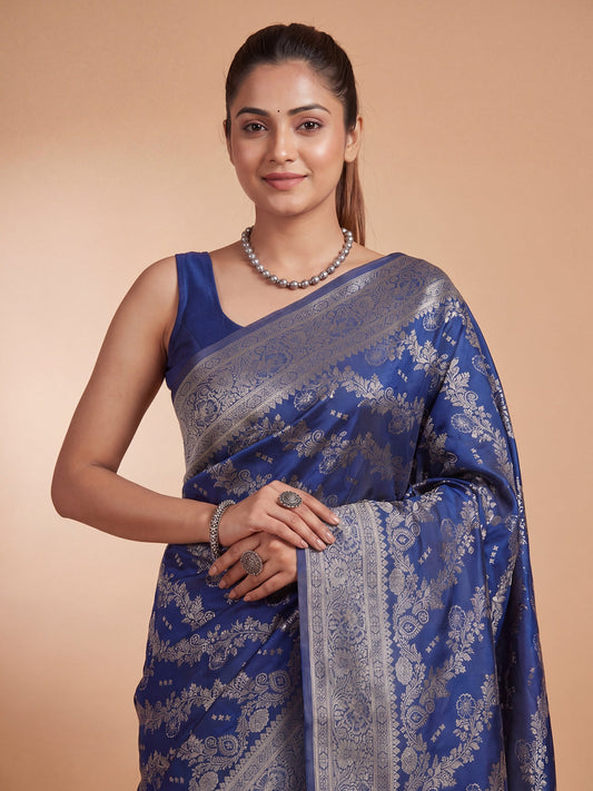 Saree Royal Indigo Blue Banarasi Silk Saree - Ressa