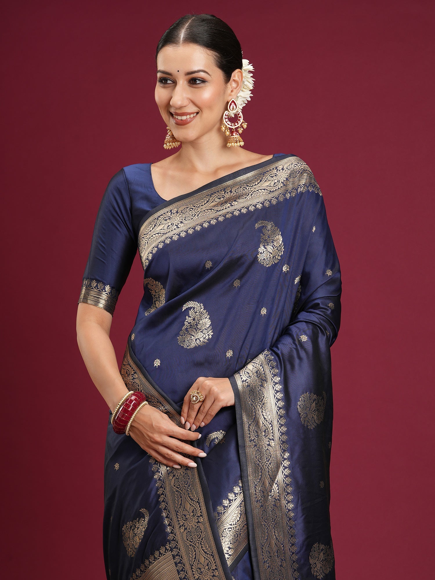 Saree Royal Navy Indigo Katan Silk - Ressa