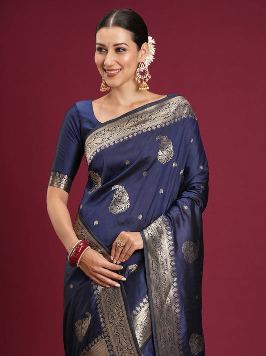 Saree Royal Navy Indigo Katan Silk - Ressa