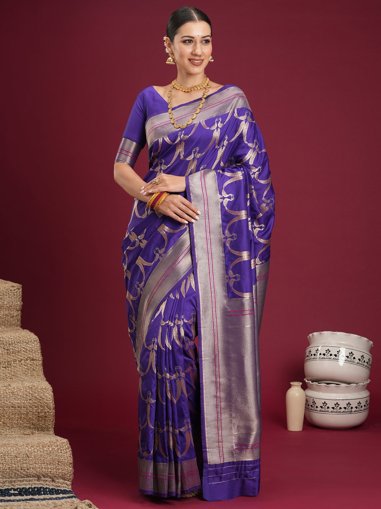 Saree Royal Purple Interlocking Heritage Banarasi Silk - Ressa