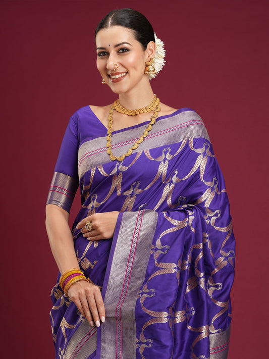 Saree Royal Purple Interlocking Heritage Banarasi Silk - Ressa