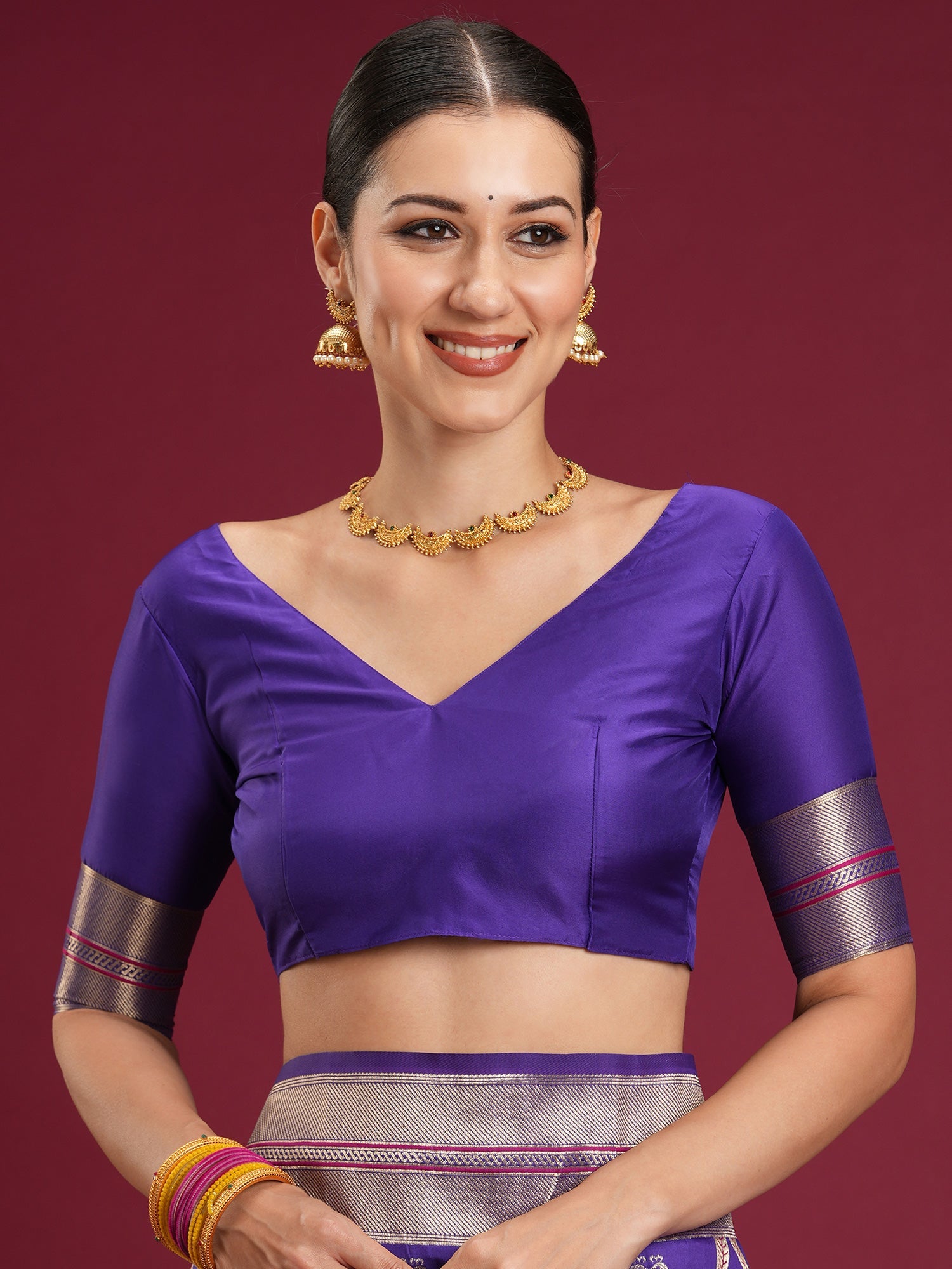 Saree Royal Purple Interlocking Heritage Banarasi Silk - Ressa