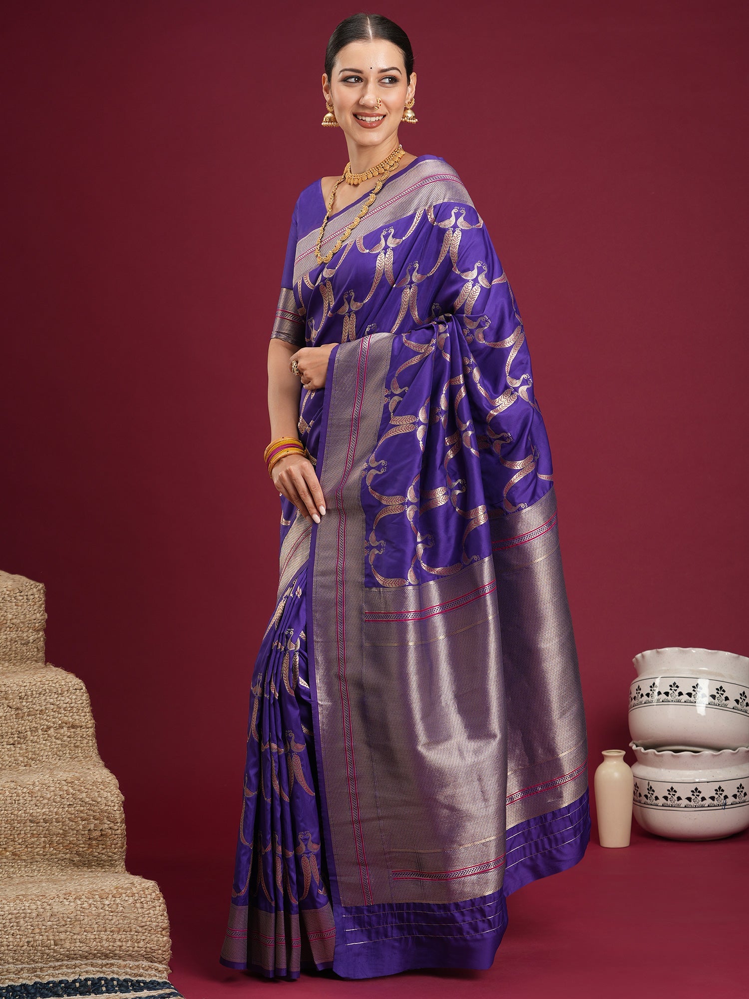 Saree Royal Purple Interlocking Heritage Banarasi Silk - Ressa