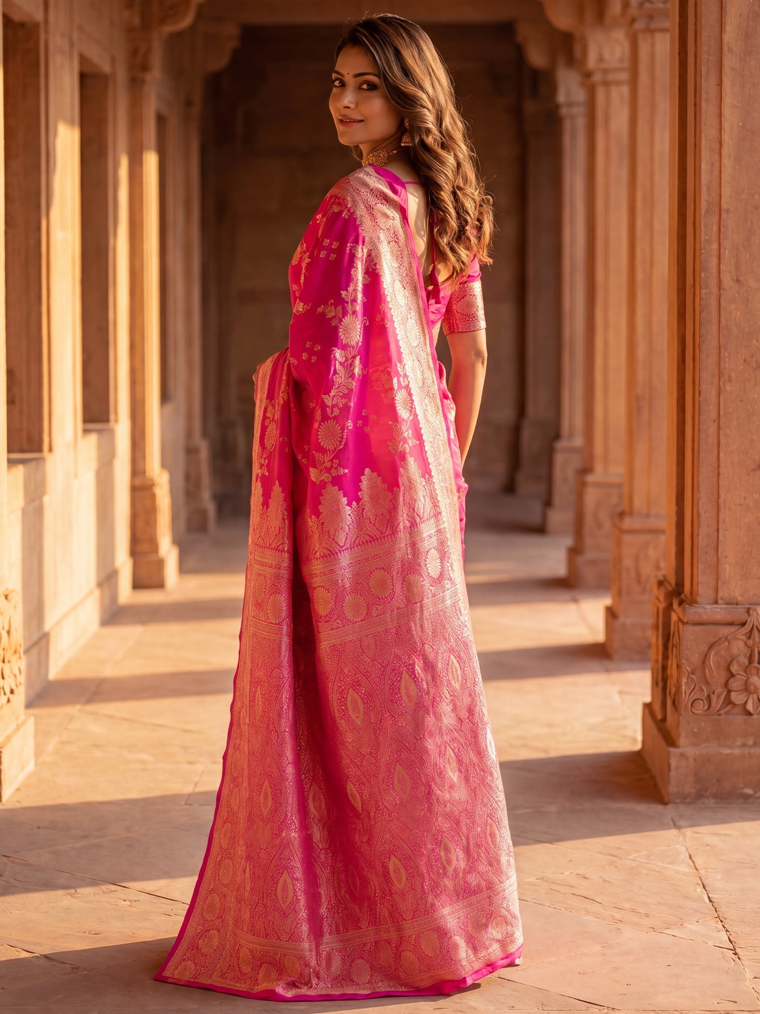 Saree Royal Rani Pink Vine & Heritage Paisley Banarasi Silk - Ressa