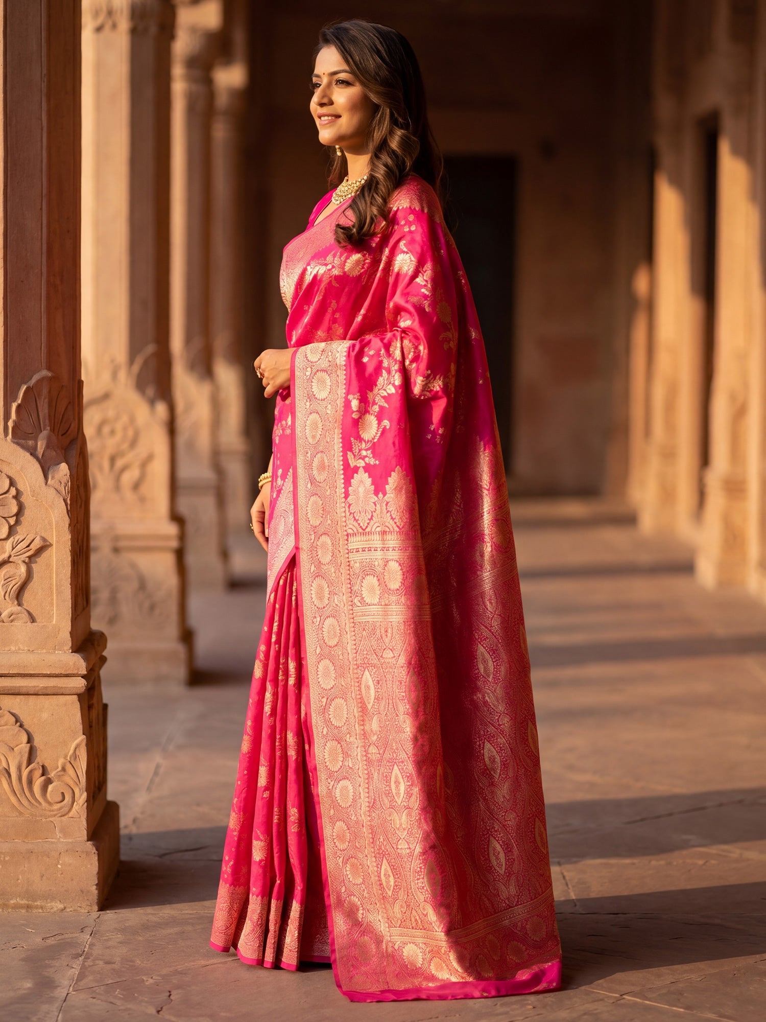 Saree Royal Rani Pink Vine & Heritage Paisley Banarasi Silk - Ressa